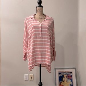 Nine West Roll-Tab Sleeve Striped Top